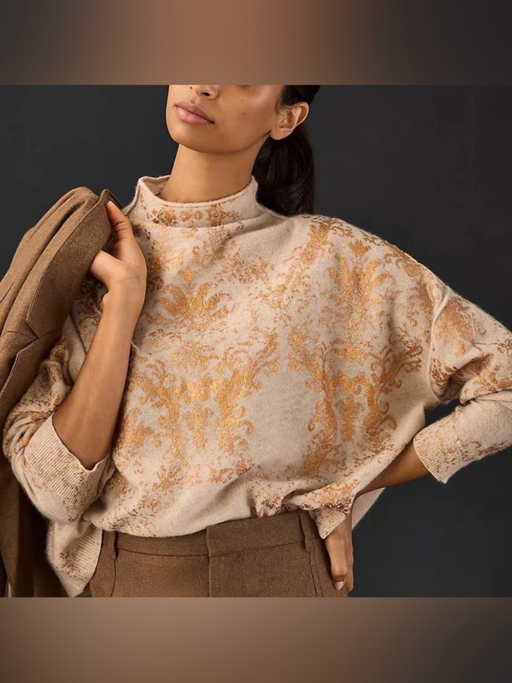 Pilcro Alani 100% Cashmere Sweater SP Gold Baroque Anthropologie